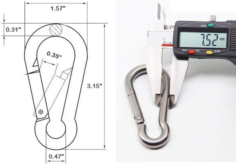 EFFIET 3.15 Inches 4 Inches Stainless Steel Carabiner for Gym Equipment Connection, Heavy Duty Spring Snap Hook Clips Buckle for Gym Exercise, Punching Bags, Hiking, Camping - Image 2